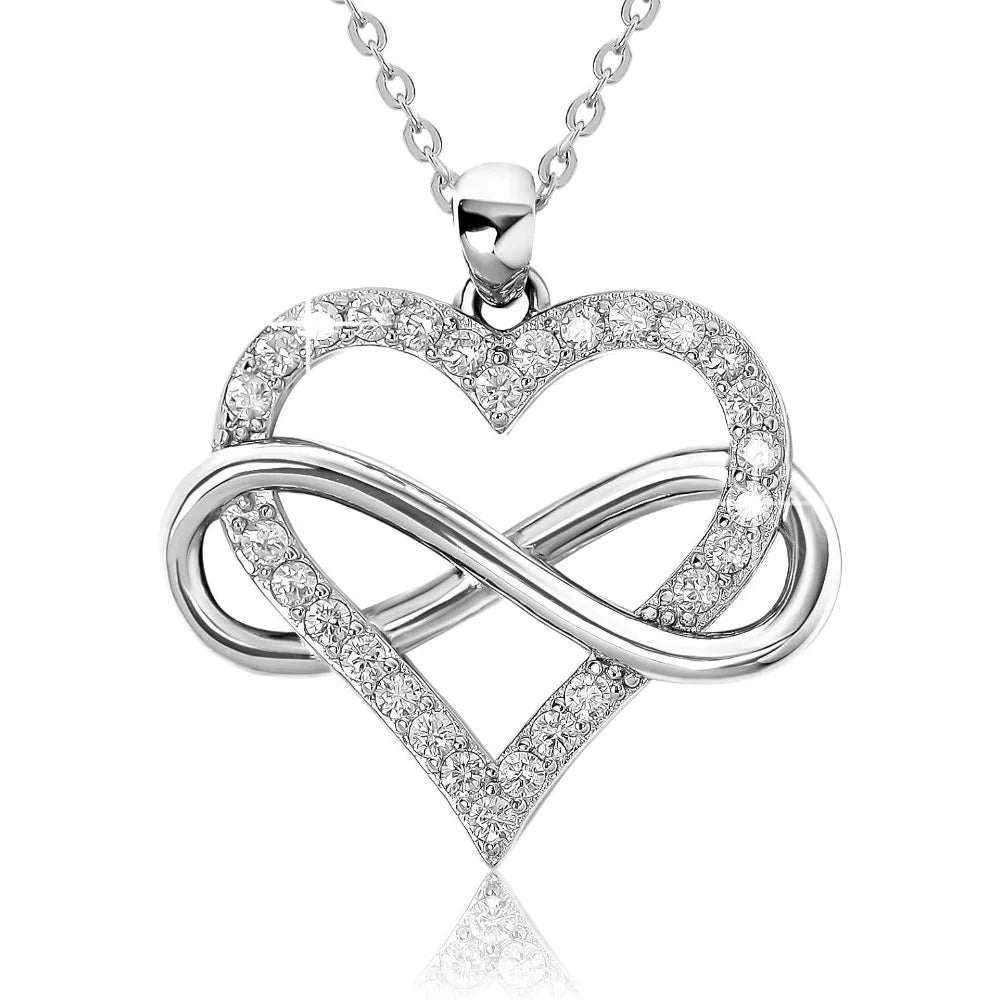 925 Sterling Silver Zircon Infinity Heart Necklace 