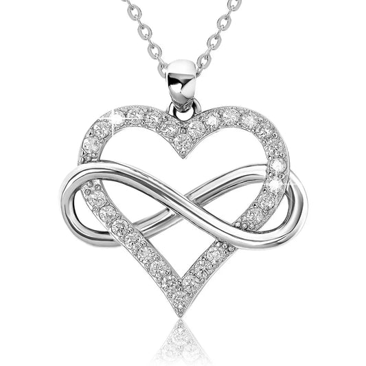 925 Sterling Silver Zircon Infinity Heart Necklace 