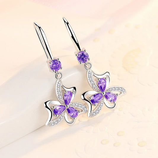 925 sterling silver earrings with a luxurious crystal flower