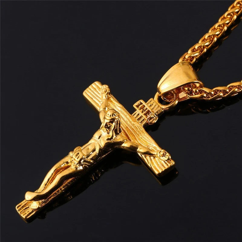 Jesus Cross Pendant Necklace Gold Color 