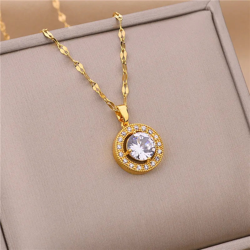 Luxury Stainless Steel Zircon Crystal Necklaces