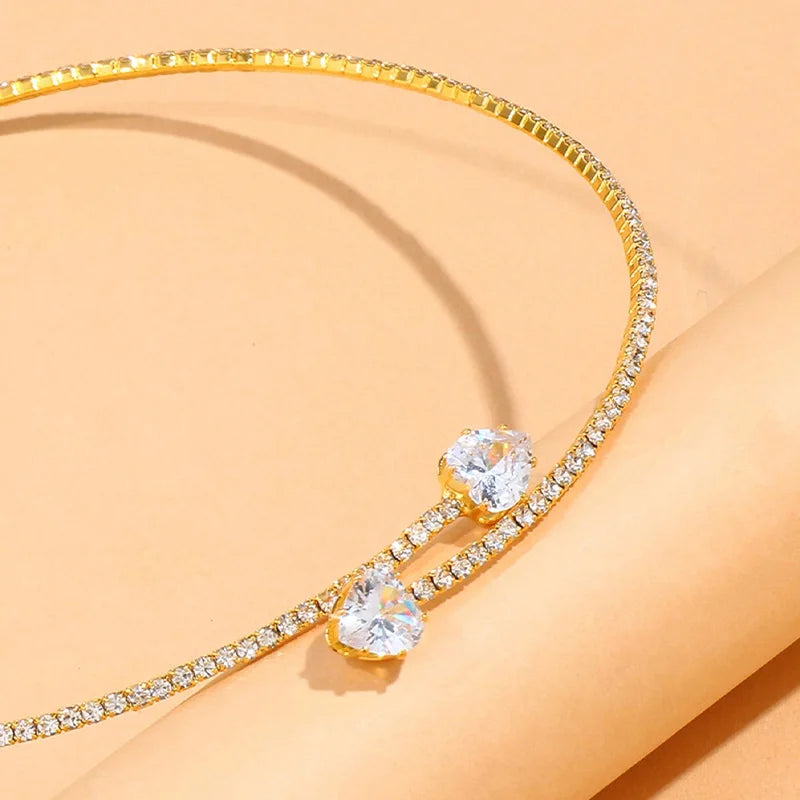 Rhinestone Heart Choker Collar 