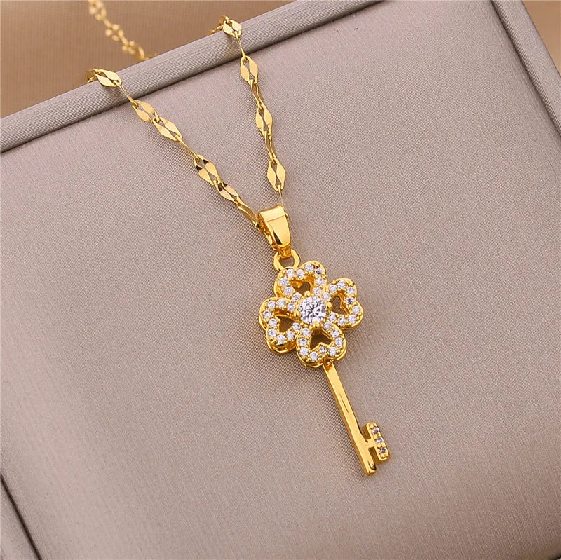 Luxury Stainless Steel Zircon Crystal Necklaces