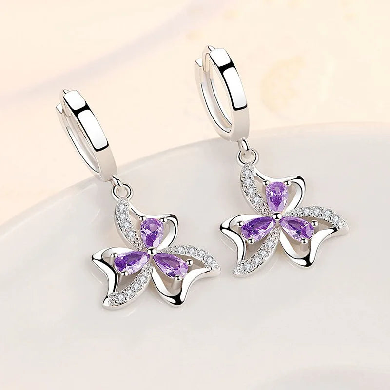 925 sterling silver earrings with a luxurious crystal flower