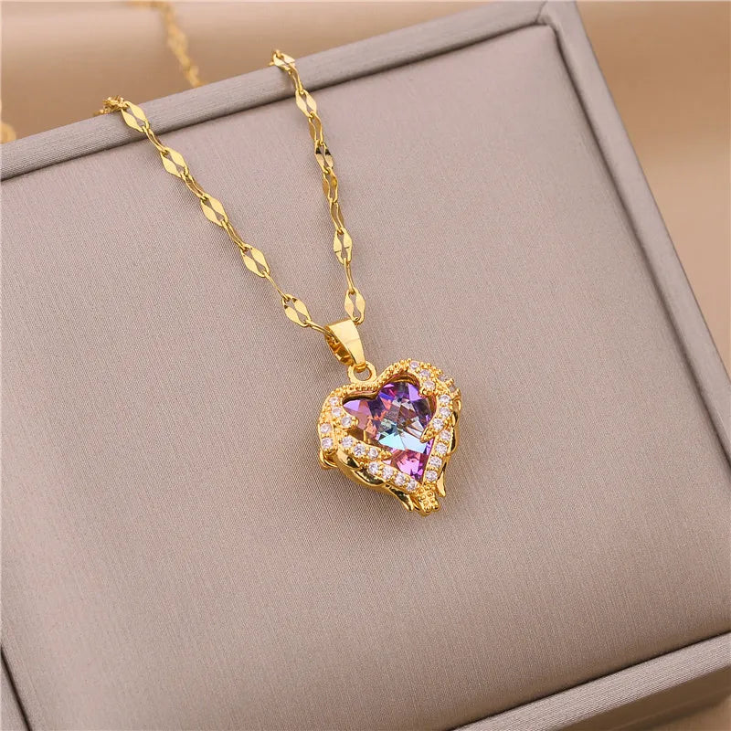 Luxury Stainless Steel Zircon Crystal Necklaces