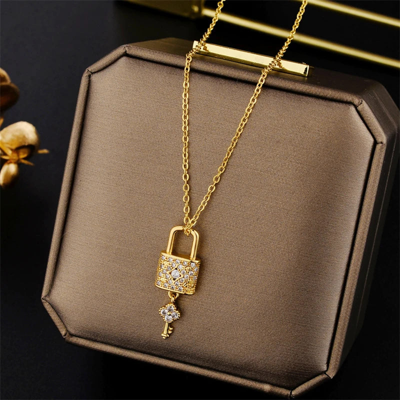 Luxury Stainless Steel Zircon Crystal Necklaces