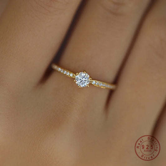 925 Sterling Silver Zircon Gold Plated Ring 