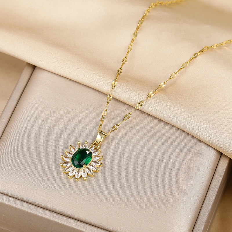 Luxury Stainless Steel Zircon Crystal Necklaces