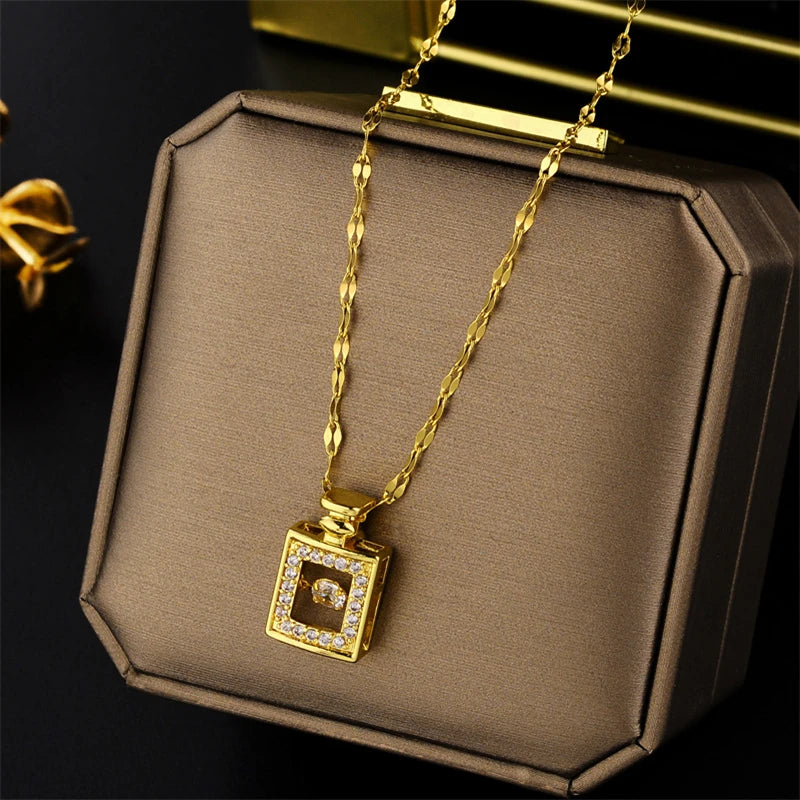 Luxury Stainless Steel Zircon Crystal Necklaces