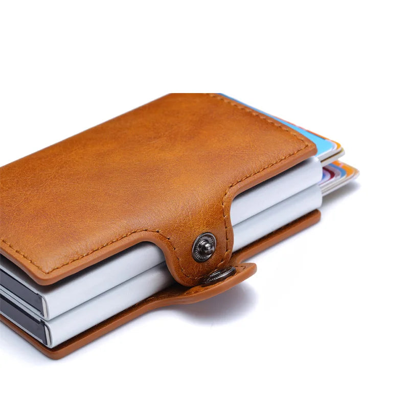 Double leather wallet with anti-scan credit cards for men 