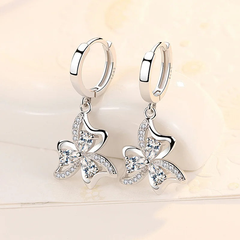 925 sterling silver earrings with a luxurious crystal flower