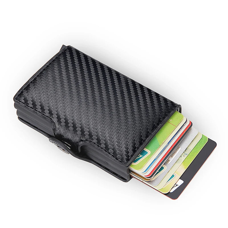 Double leather wallet with anti-scan credit cards for men 