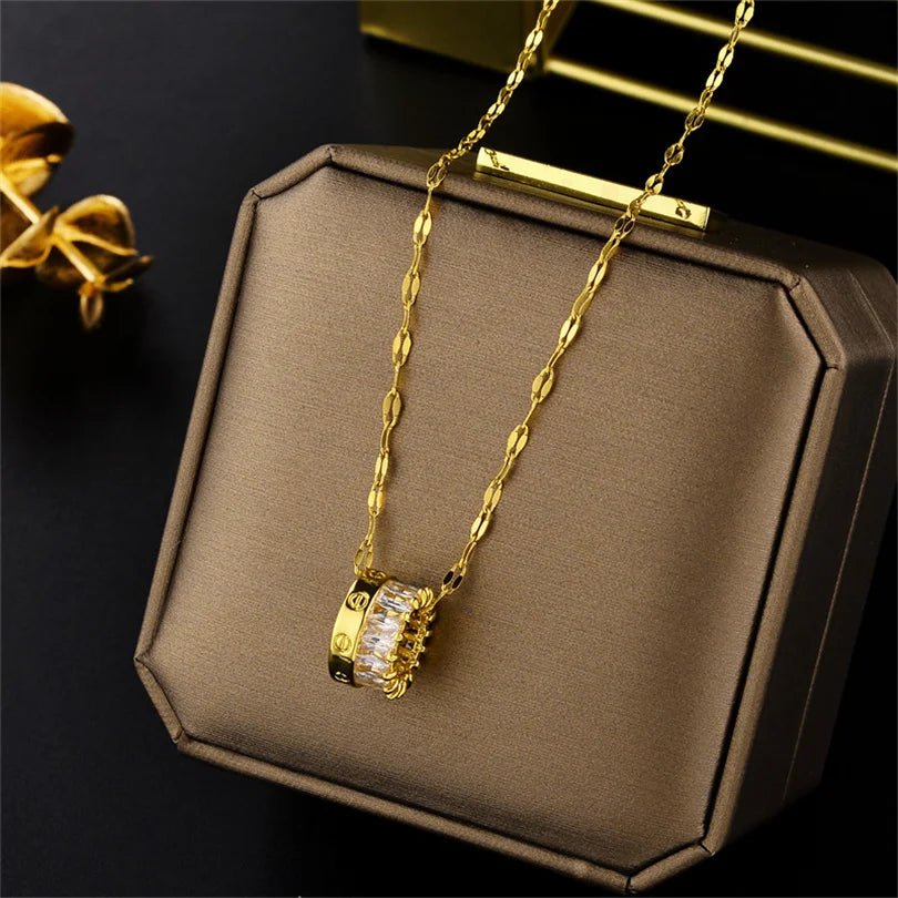 Luxury Stainless Steel Zircon Crystal Necklaces