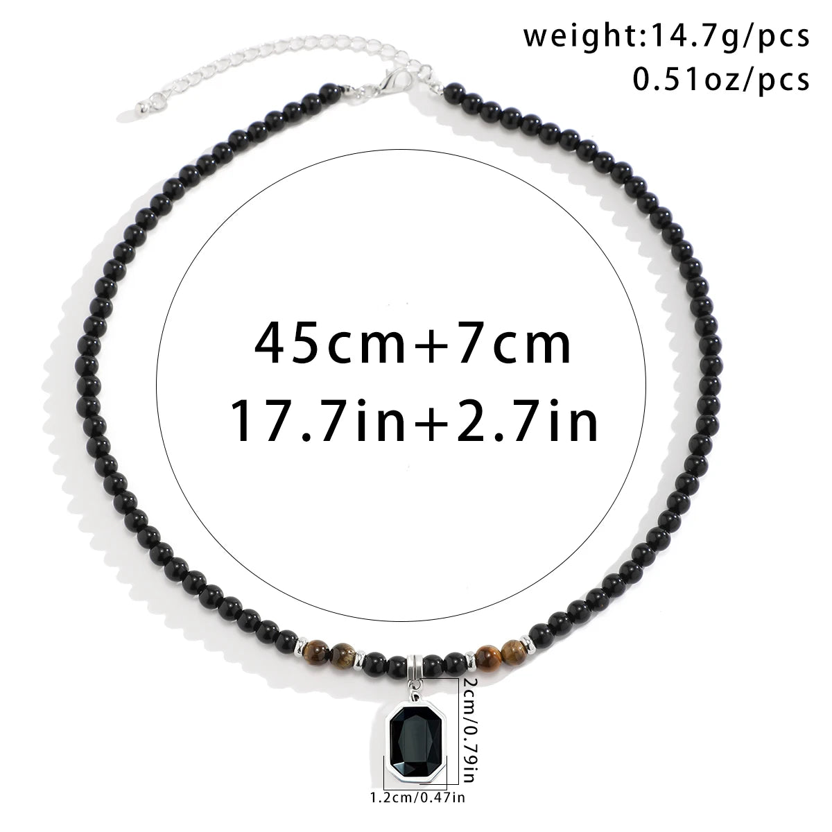 Square pendant necklace with black beads 