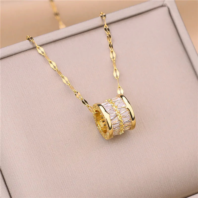 Luxury Stainless Steel Zircon Crystal Necklaces