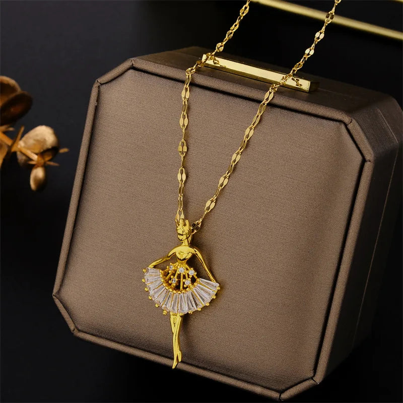 Luxury Stainless Steel Zircon Crystal Necklaces