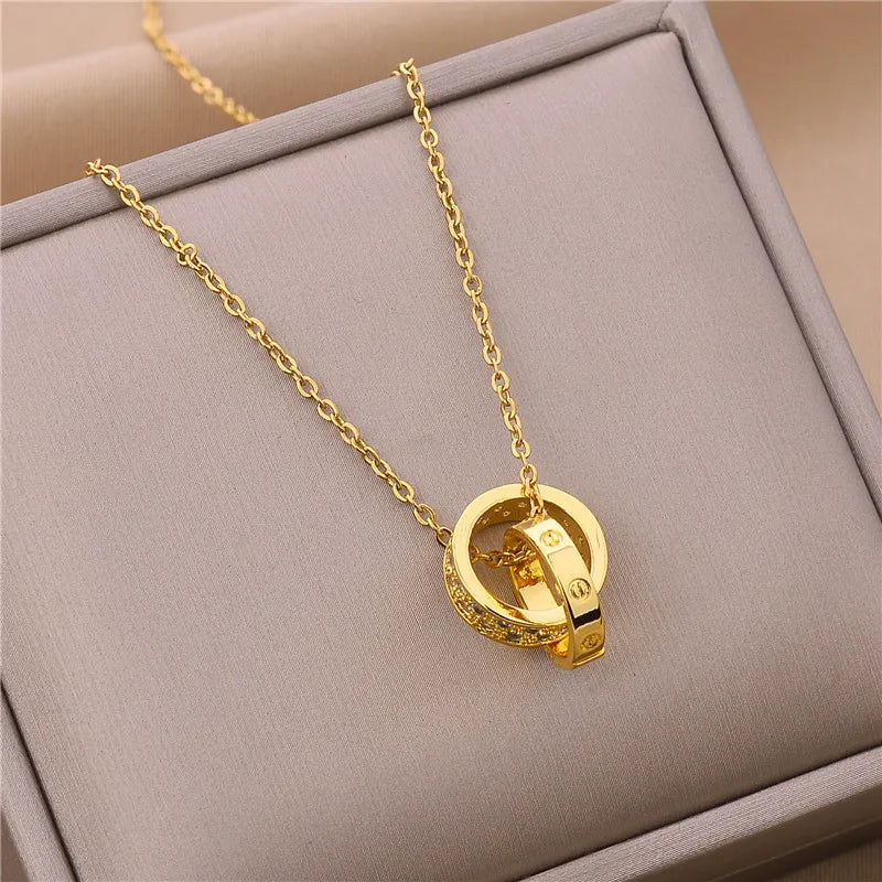 Luxury Stainless Steel Zircon Crystal Necklaces