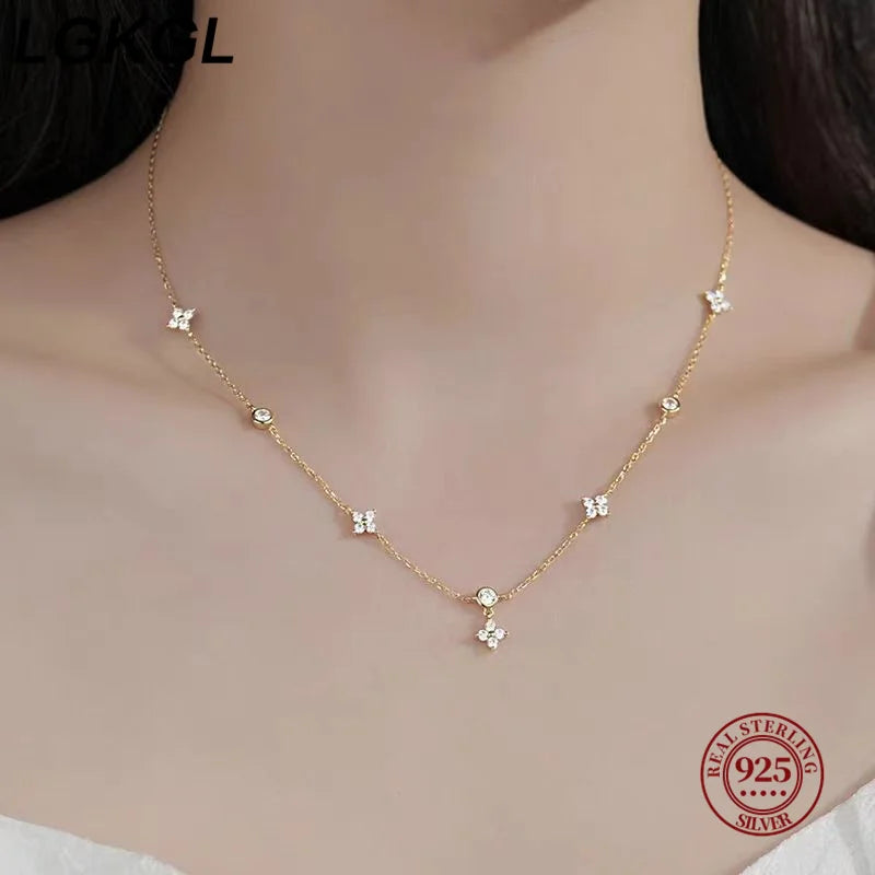 925 Sterling Silver Gold Plated Flower Necklace 