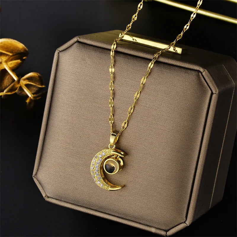 Luxury Stainless Steel Zircon Crystal Necklaces