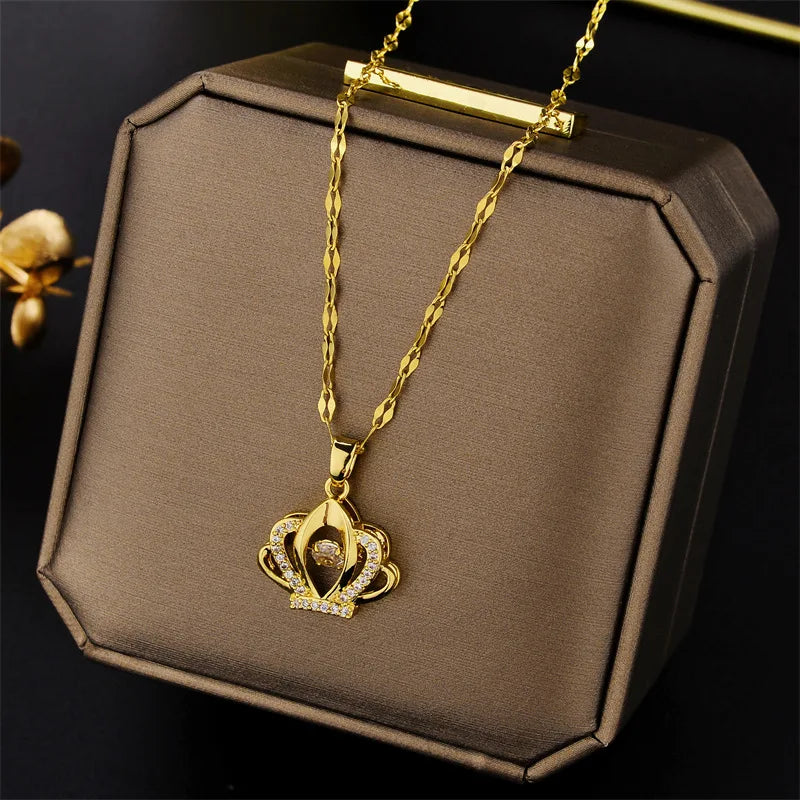 Luxury Stainless Steel Zircon Crystal Necklaces