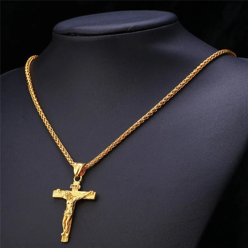 Jesus Cross Pendant Necklace Gold Color 