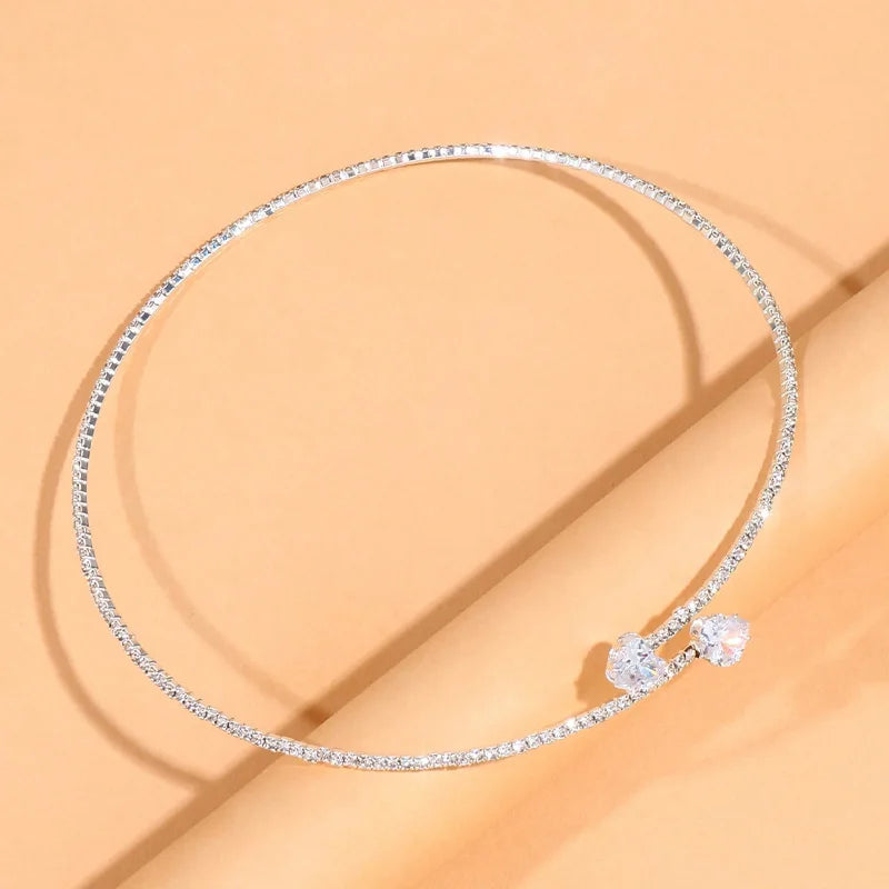 Rhinestone Heart Choker Collar 