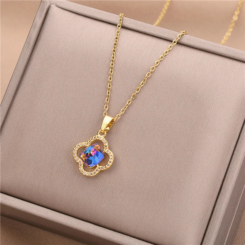 Luxury Stainless Steel Zircon Crystal Necklaces