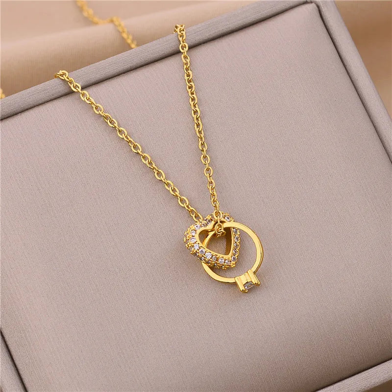 Luxury Stainless Steel Zircon Crystal Necklaces