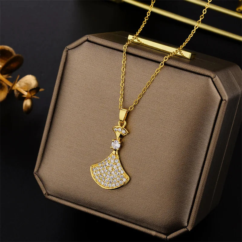 Luxury Stainless Steel Zircon Crystal Necklaces