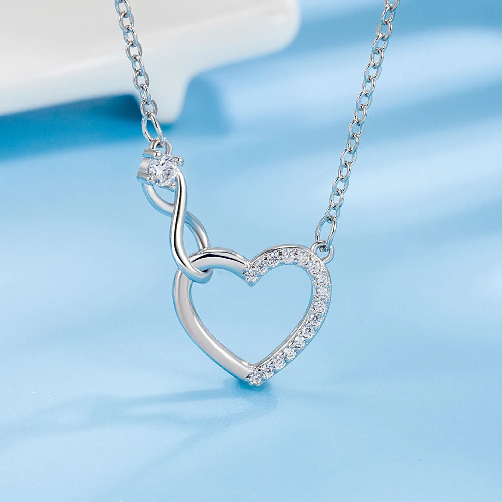 925 Sterling Silver Zircon Heart Necklace Luxury 