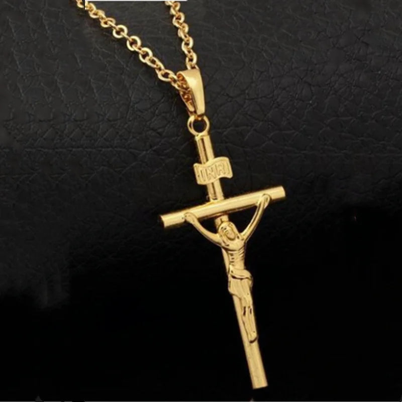 Jesus Cross Pendant Necklace Gold Color 