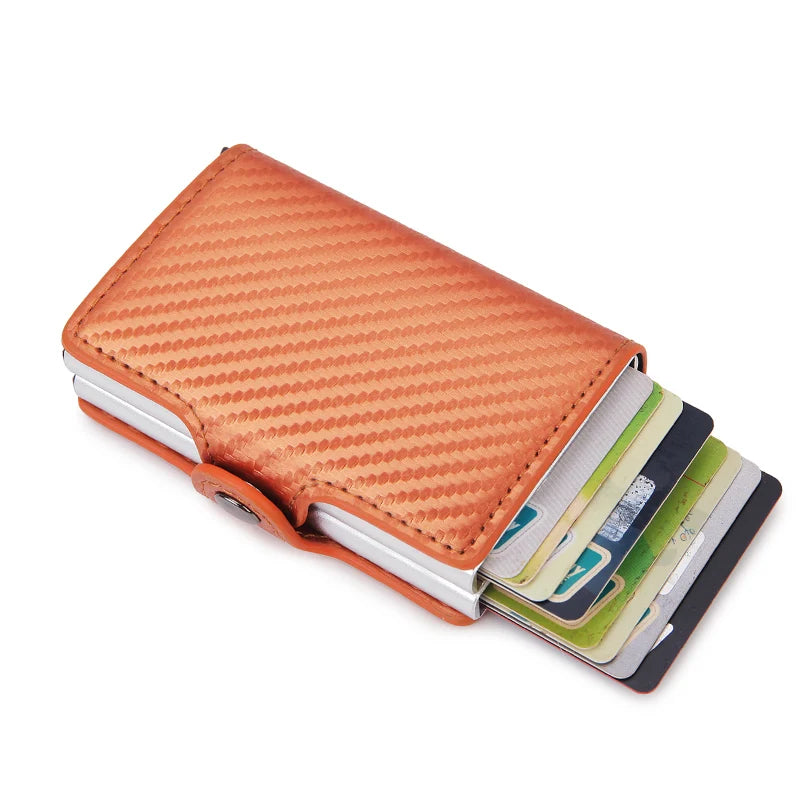 Double leather wallet with anti-scan credit cards for men 