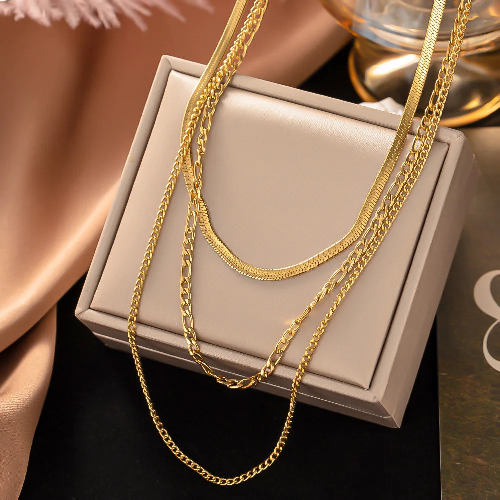 3-layer gold-colored necklace