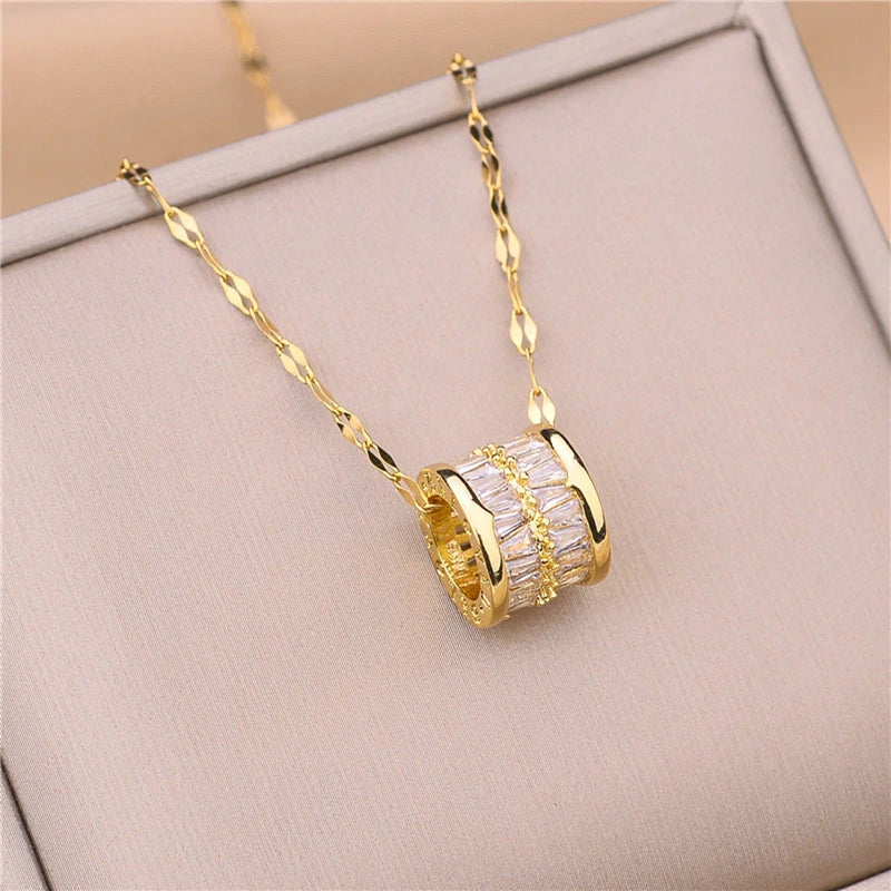 Luxurious Crystal Zircon Gold Lucky Necklace 