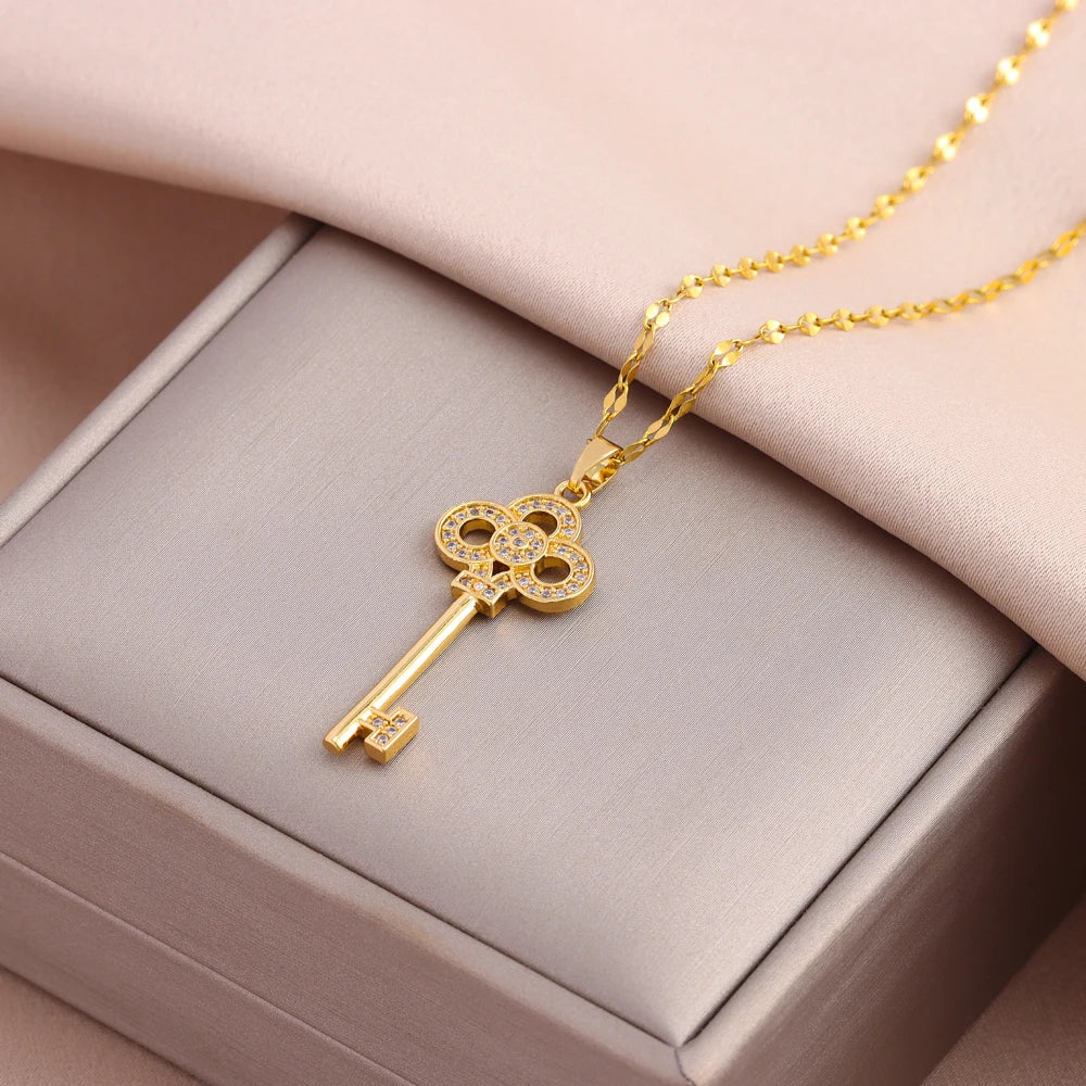 Luxury Stainless Steel Zircon Crystal Necklaces