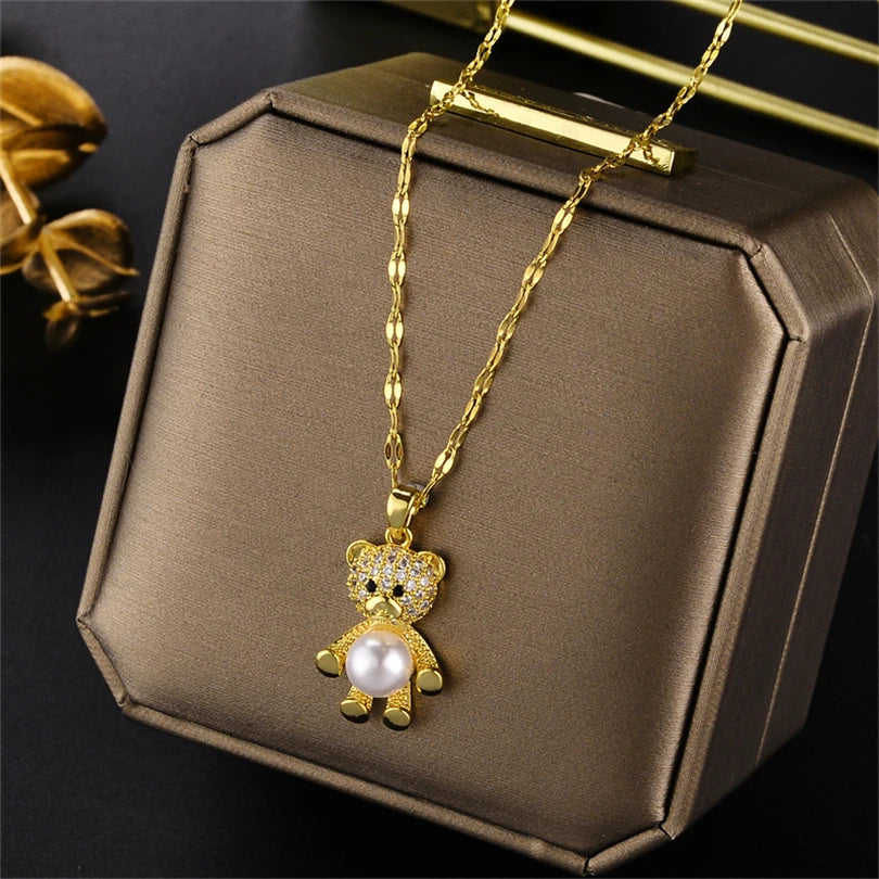 Luxury Stainless Steel Zircon Crystal Necklaces