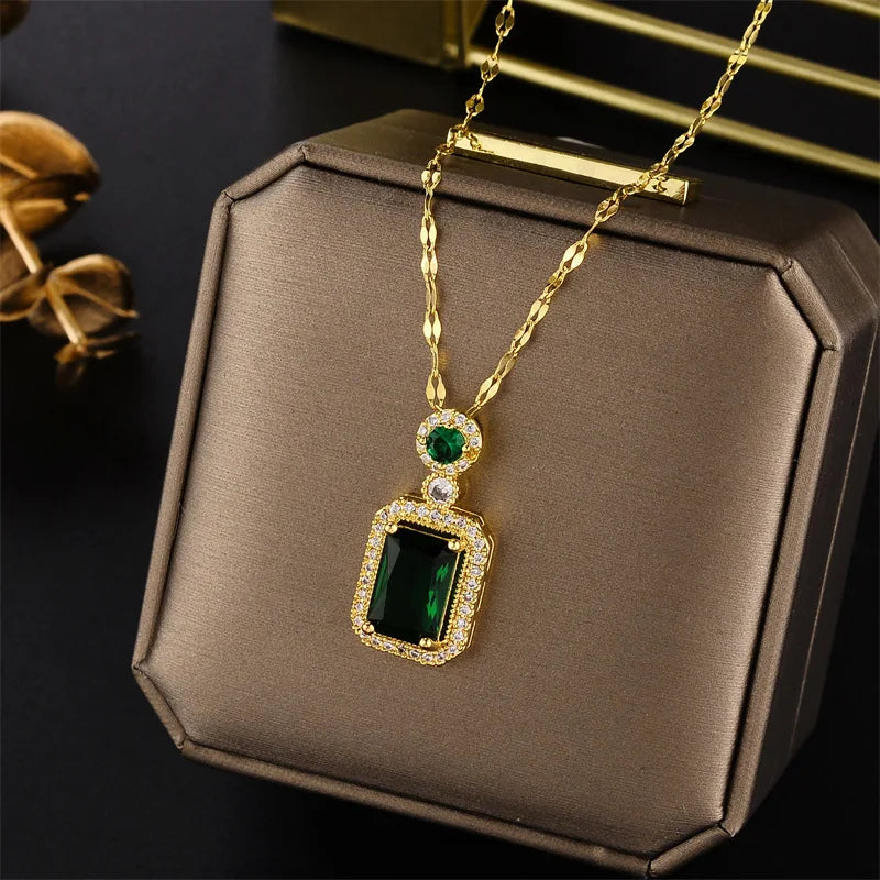 Luxury Stainless Steel Zircon Crystal Necklaces