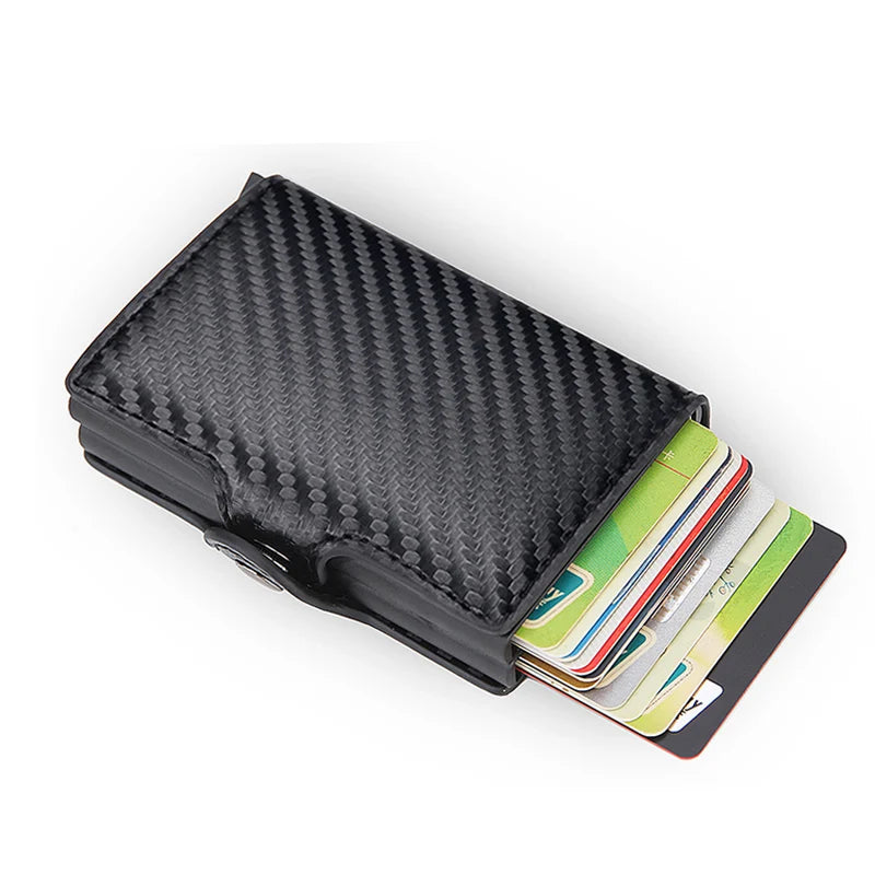 Double leather wallet with anti-scan credit cards for men 