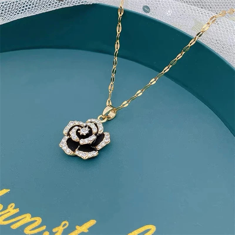 Luxury Stainless Steel Zircon Crystal Necklaces