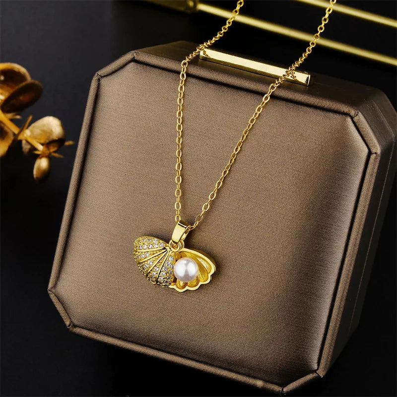 Luxury Stainless Steel Zircon Crystal Necklaces