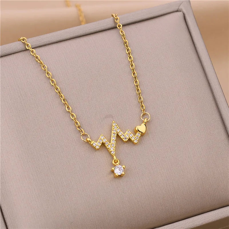 Luxury Stainless Steel Zircon Crystal Necklaces