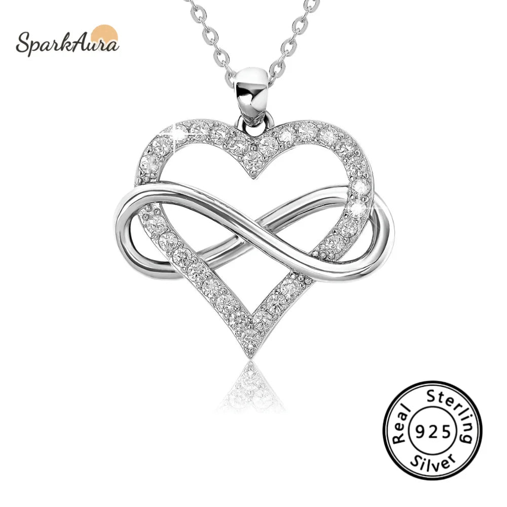 925 Sterling Silver Zircon Infinity Heart Necklace 