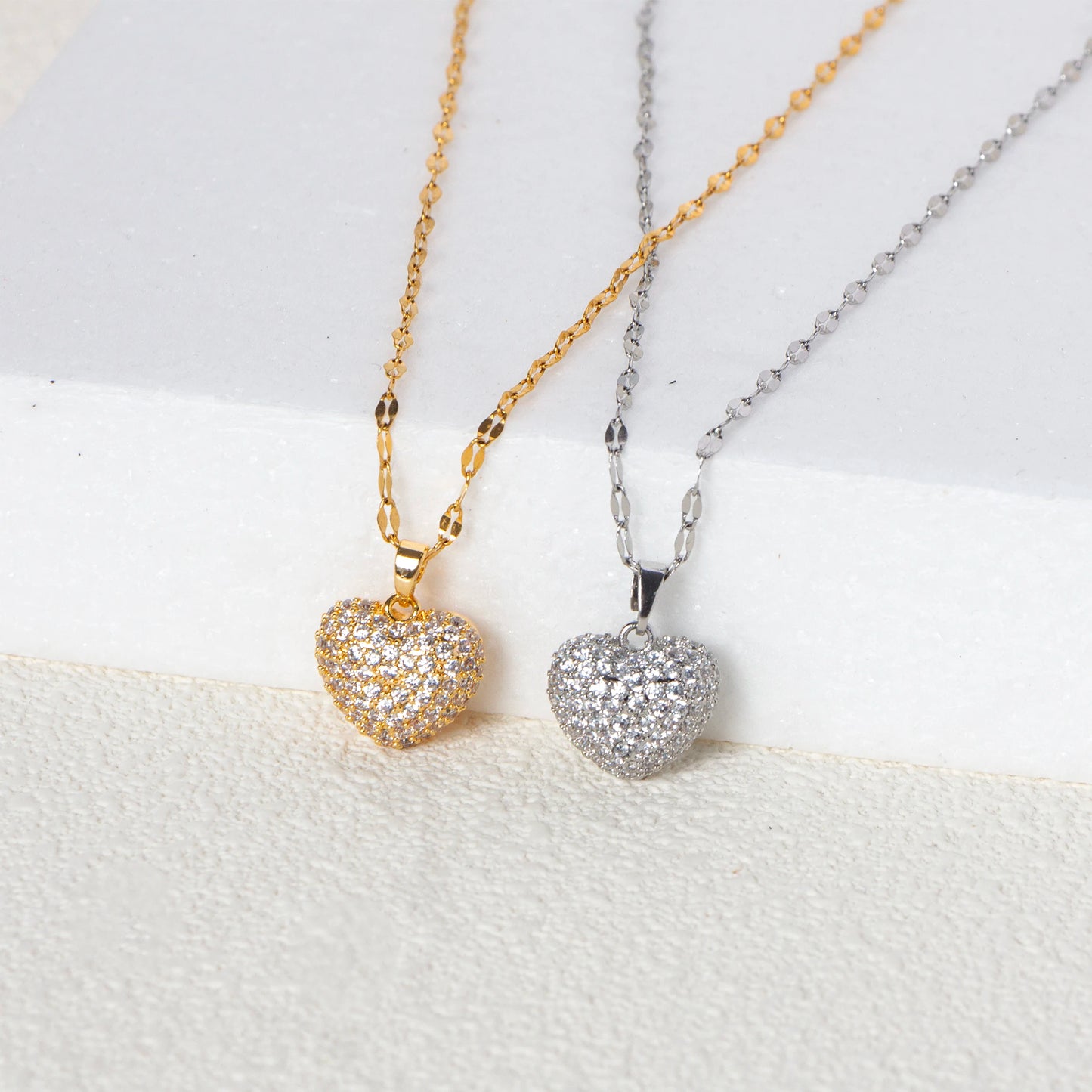 Stainless steel gold zircon heart pendant