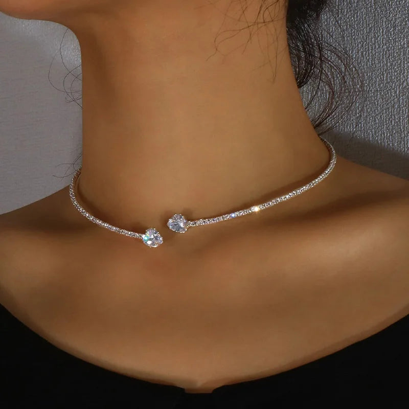 Rhinestone Heart Choker Collar 