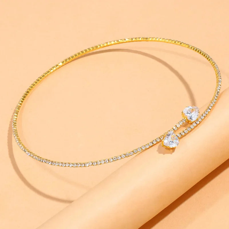 Rhinestone Heart Choker Collar 