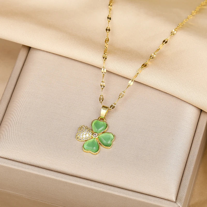 Luxury Stainless Steel Zircon Crystal Necklaces