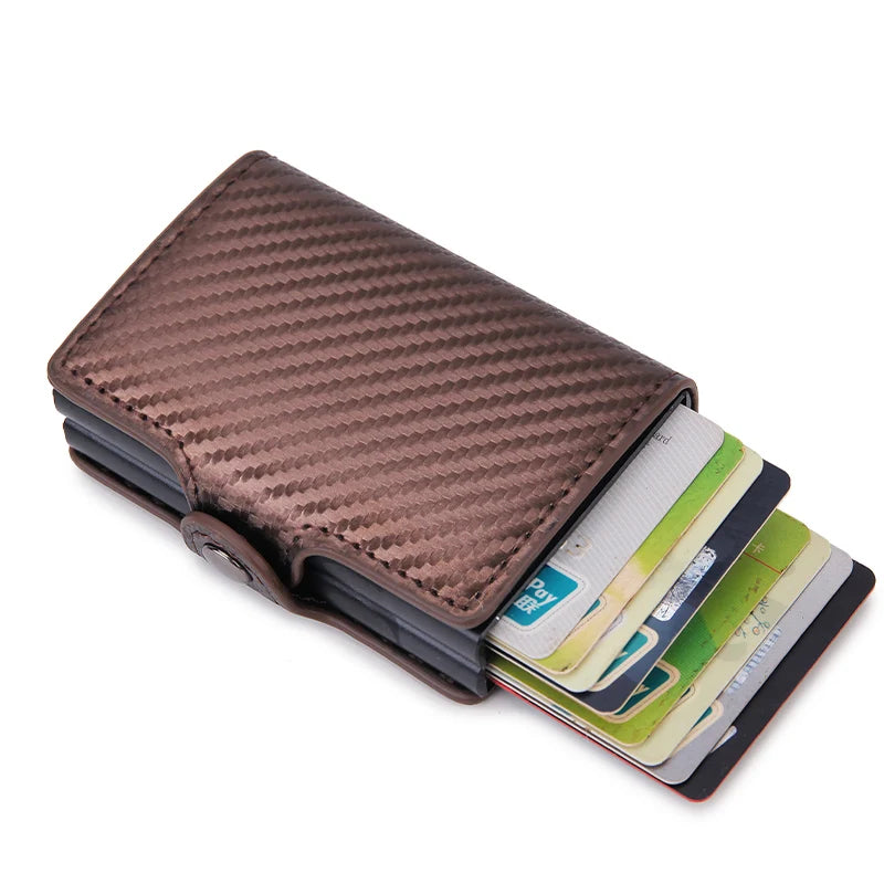 Double leather wallet with anti-scan credit cards for men 