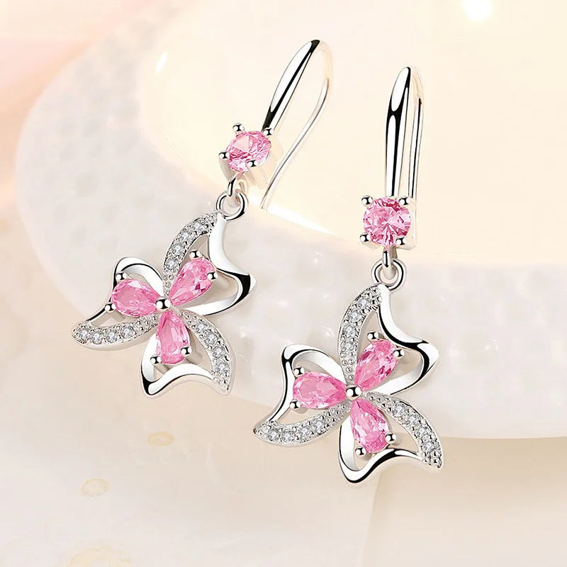 925 sterling silver earrings with a luxurious crystal flower