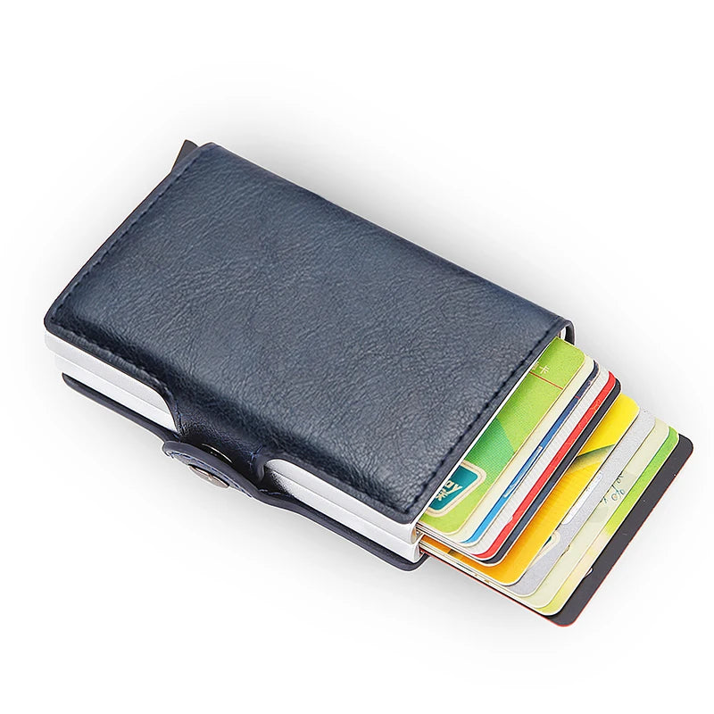 Double leather wallet with anti-scan credit cards for men 