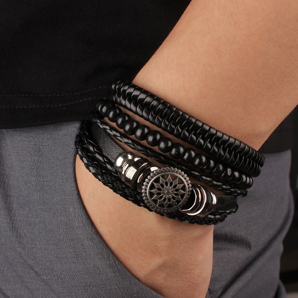 Beaded leather bracelets for men 